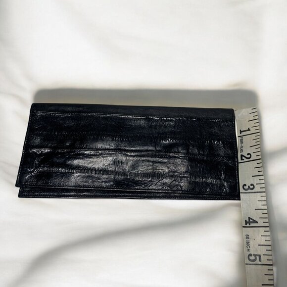 Vintage Eelskin Leather Checkbook Cover Black Slim Bifold Design - Picture 8 of 8